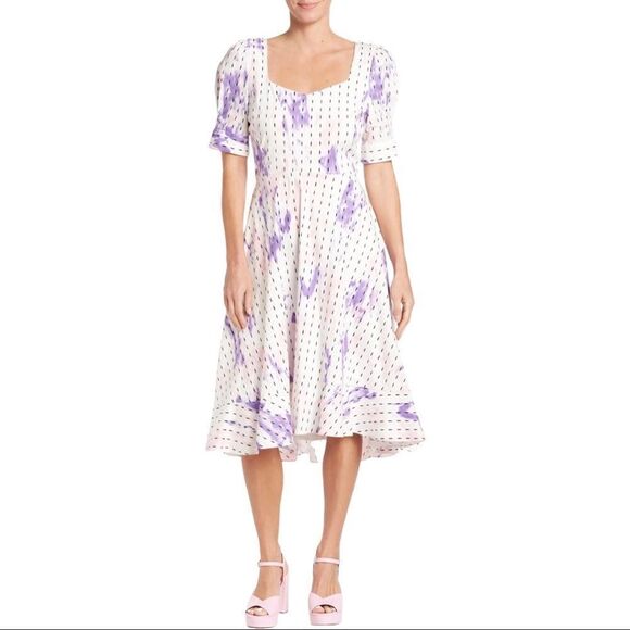 BCBGENERATION Puff Short Sleeve Floral Print A-Line Midi Swing Dress BNWT - Picture 3 of 5